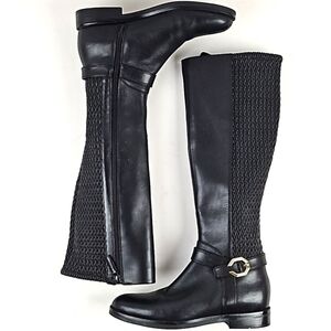 Cole Haan Grand.360 Leela Black Leather Knee High Side Zip Riding Boot